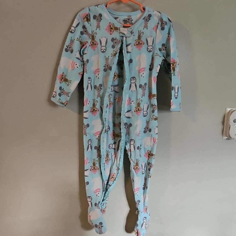 Cozy Critter Print Kids Footie Pajamas - Light Blue